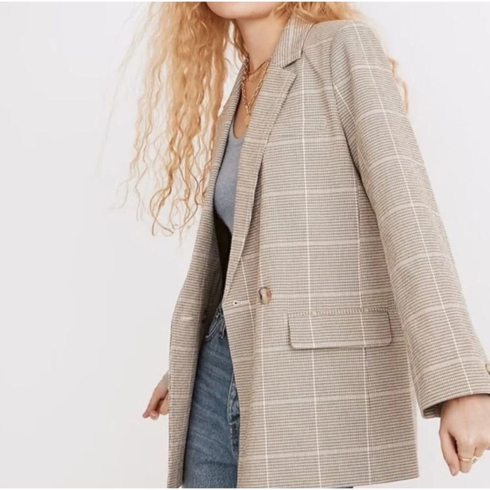 Madewell Dorset Blazer Double Breasted Windowpane Check Tan Jacket XS